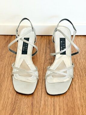 Stuart Weitzman Strappy Kitten Heel Sandals Silver Size 7 B